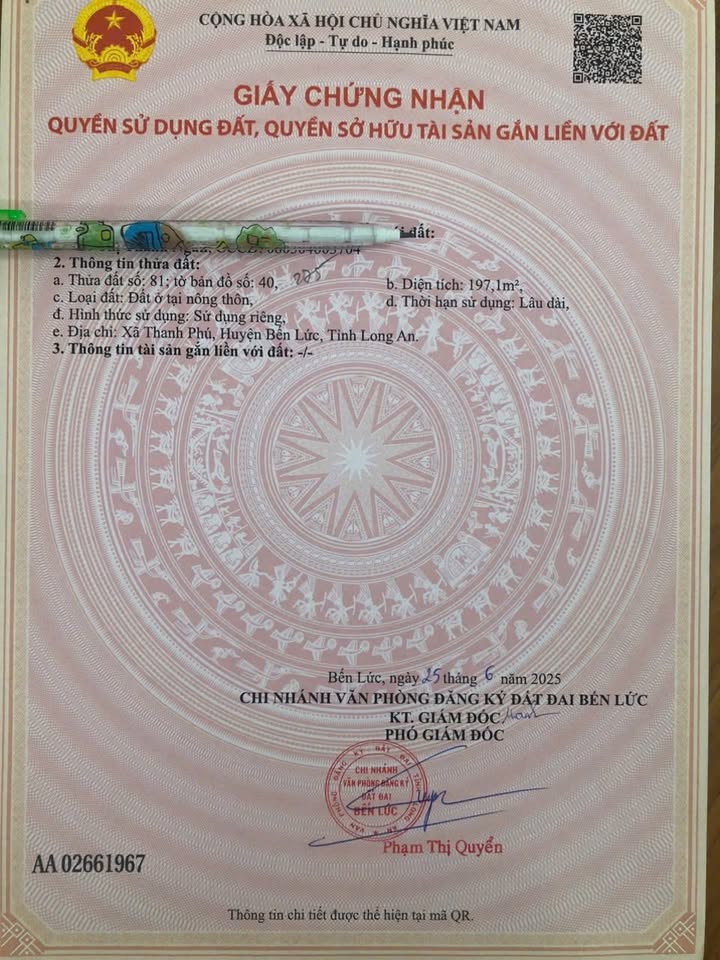 Đất nền 188m² tại Ấp Thanh Hiệp, Long An giá 2.2 tỷ - Cơ hội đầu tư hấp dẫn!