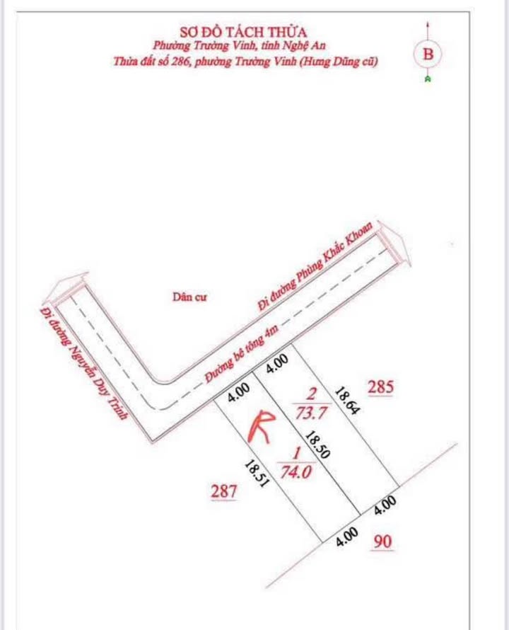 Đất nền chính chủ Phường Trường Vinh 73,7m² giá 1,8 tỷ - Đường ô tô vào thoải mái!