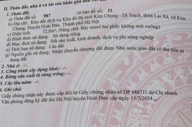 Đất dịch vụ Thăng Long 9, Kim Chung, Hoài Đức, 72m² - Vị trí đẹp, cơ hội đầu tư tuyệt vời!
