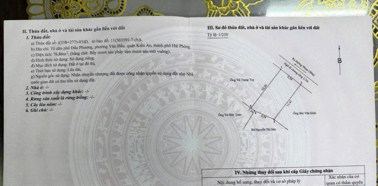 Đất nền đẹp 76,86m² tại đường Đầu Phượng, Phù Liễn - Giá 1.99 tỷ, Sổ hồng chính chủ!