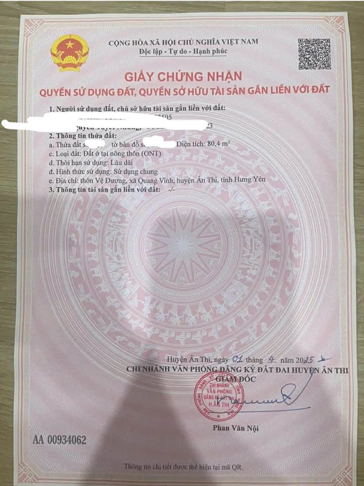 Đất thổ cư Quang Vinh, Ân Thi - 80m² giá 1.8 tỷ - Đầu tư sinh lời ngay!