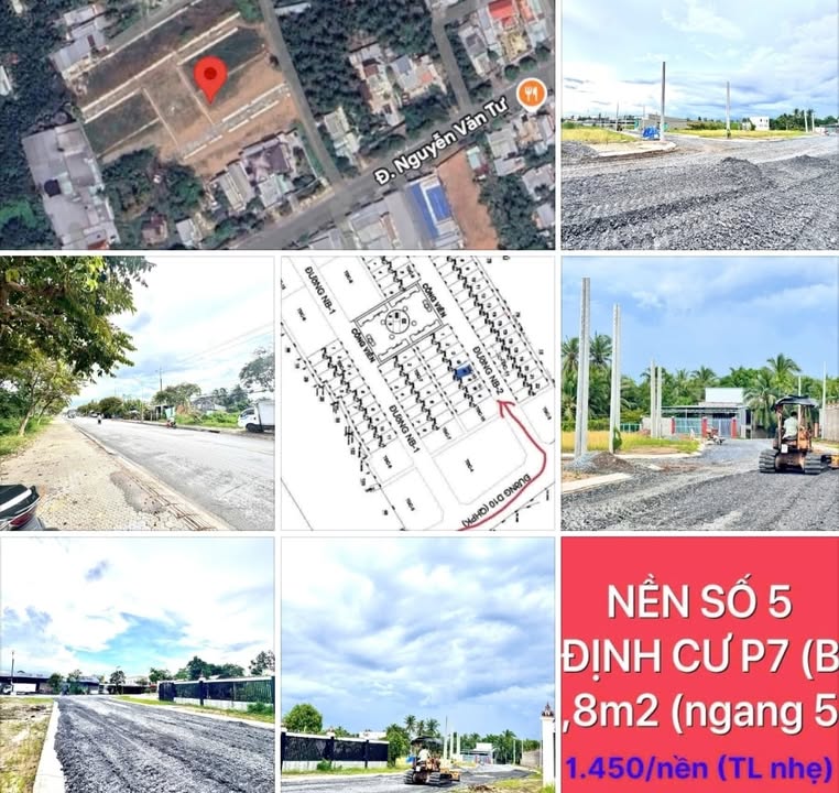 Đất nền tái định cư P7 Bến Tre 94m² giá 1.45 tỷ - Tiến độ gần hoàn thành!