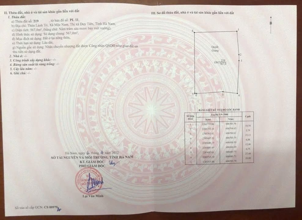 Lô đất thổ cư 567m² tại Mộc Nam, Duy Tiên chỉ 7 tỷ - Đầu tư sinh lời ngay!