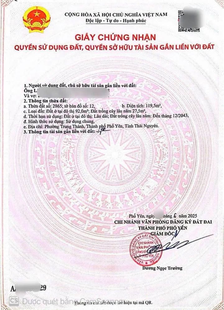 Đất thổ cư 119m² tại phường Trung Thành, TP Phổ Yên - Giá chỉ 399 triệu!