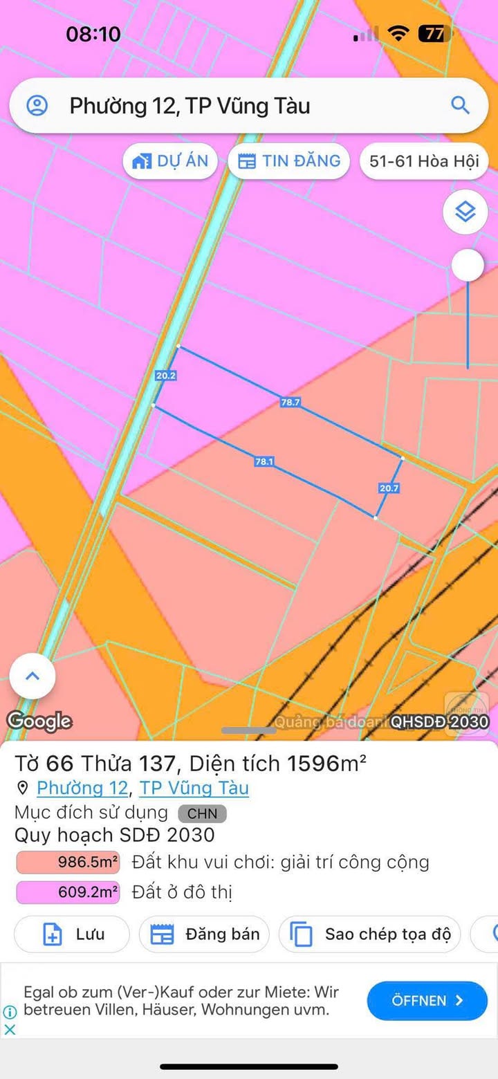 Đất nền hẻm 1216 đường 30/4 Vũng Tàu 80.8m² - Giá chỉ 780 triệu