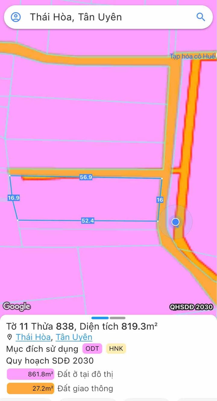 Đất nền Tân Đông Hiệp 820m² giá chỉ 9.5 tỷ - Lô góc 2 mặt tiền đắc địa!