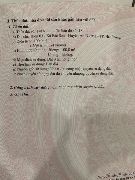 Đất nền 100m² Thôn 3, Bắc Sơn, An Dương giá 1.9 tỷ - Cơ hội đầu tư tuyệt vời!
