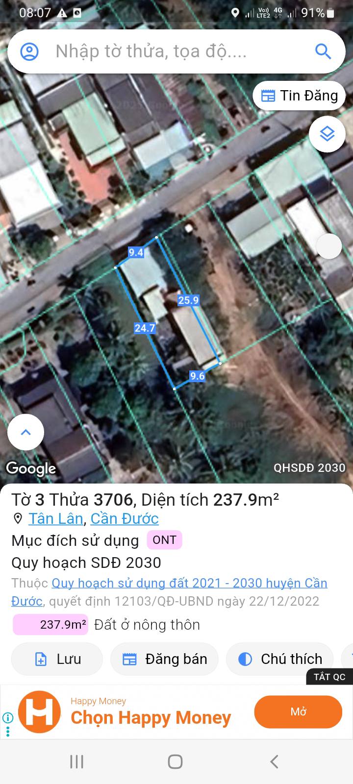 Đất thổ cư 236m² mặt tiền đường Ao Gòn, Cần Đước, Long An - Giá 2.95 tỷ, thương lượng