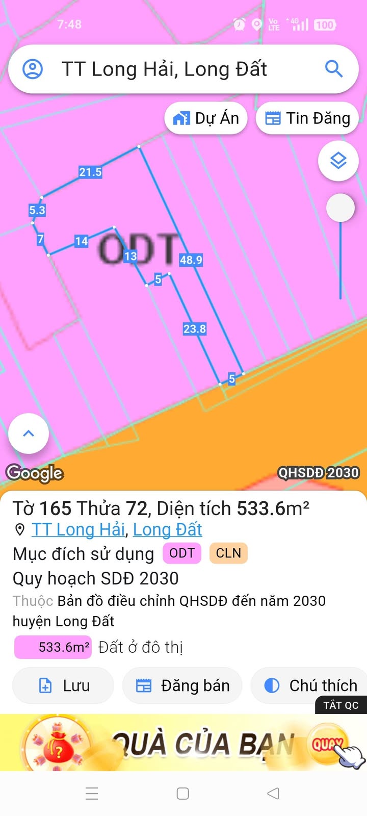 Đất nền 533m² tại Thị Trấn Long Hải - 15 tỷ, cơ hội đầu tư sinh lời!