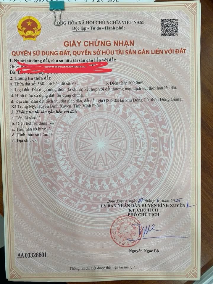 Đất đấu giá Trung Mỹ, Bình Xuyên 100m² giá chỉ 2.2 tỷ - Vị trí đẹp, tiềm năng sinh lời!