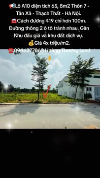 Đất thổ cư Thôn 7 - Tân Xã - Thạch Thất 65m² chỉ 2.6 tỷ - Vị trí đắc địa!