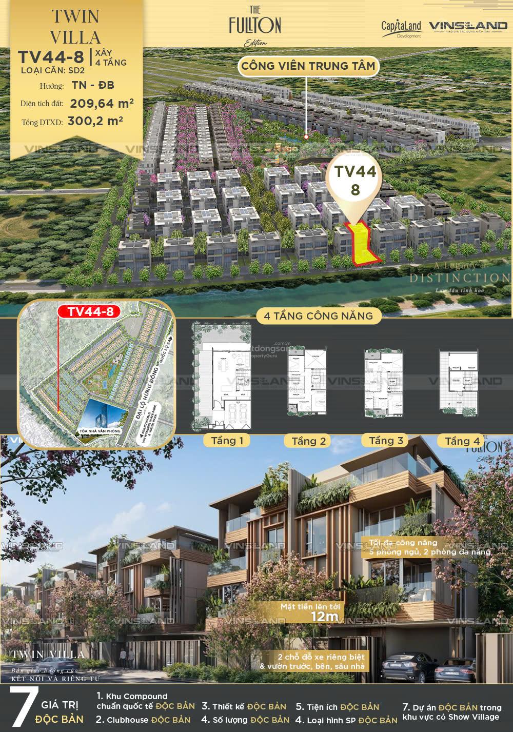 Twin Villa The Fullton Hưng Yên 209m² giá 29 tỷ - Mặt tiền 12m, 3 mặt thoáng