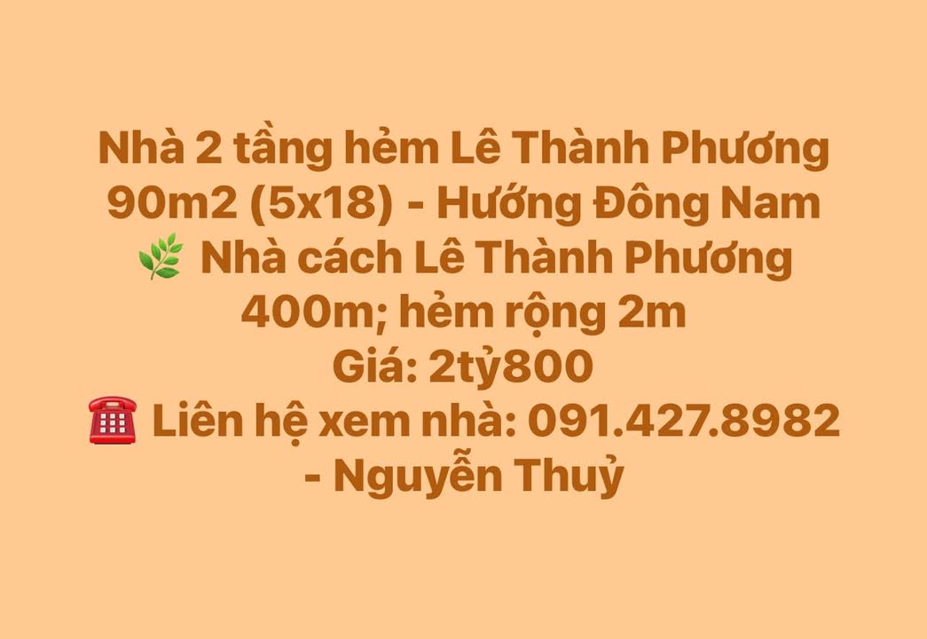 Nhà 2 tầng Lê Thành Phương Tuy Hòa 90m² giá 2.8 tỷ - Hướng Đông Nam thoáng đãng!