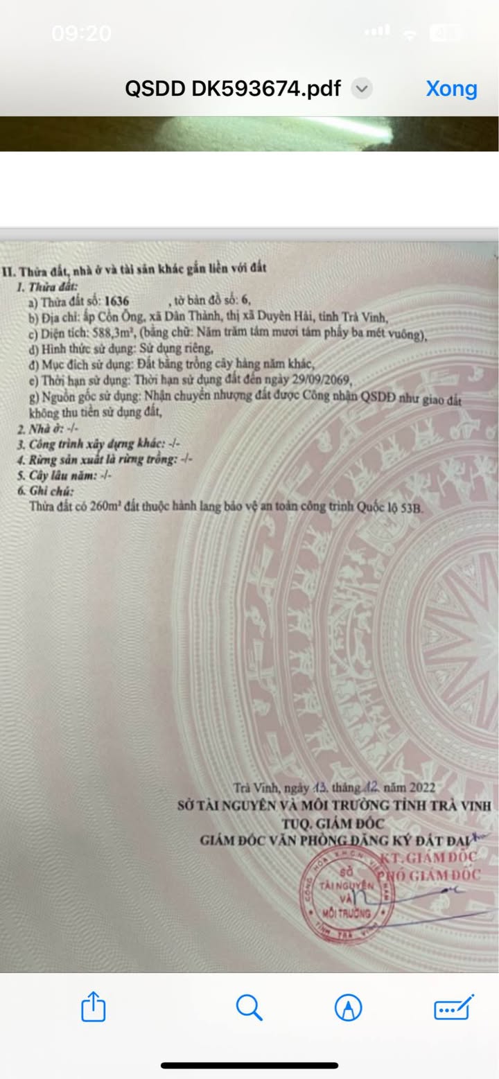 Đất mặt tiền Quốc lộ 53B, Duyên Hải, Trà Vinh 1200m² - Cơ hội vàng đầu tư!