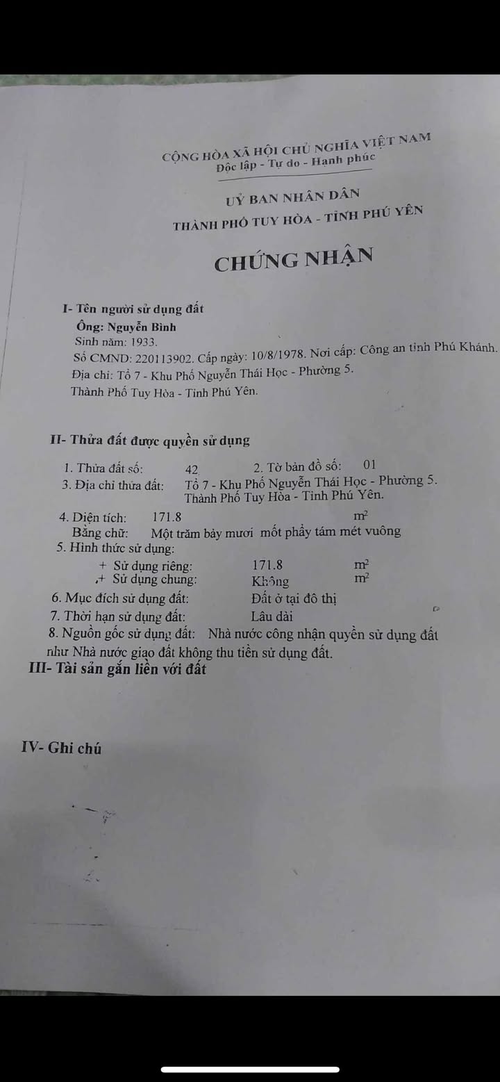 Bán đất có nhà C4 tại trung tâm TP Tuy Hòa - 171,8m² giá 2 tỷ, đầu tư sinh lời cao!