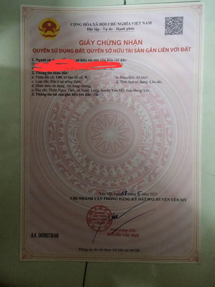 Đất nền Ngọc Long Yên Mỹ 65m² giá 1 tỷ - Đầu tư sinh lời cao!