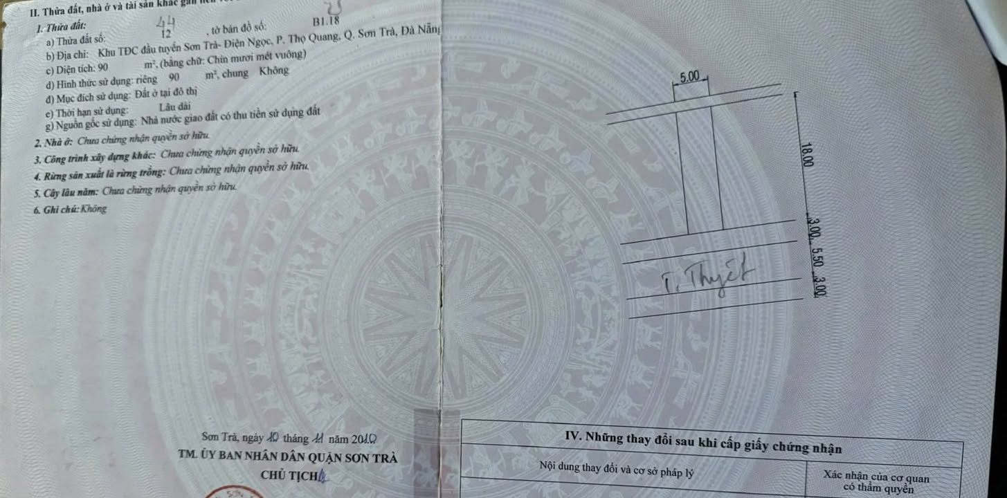 Đất nền Trần Thuyết, Thọ Quang, Đà Nẵng 180m² giá 18.5 tỷ - Gần biển, hướng Đông!