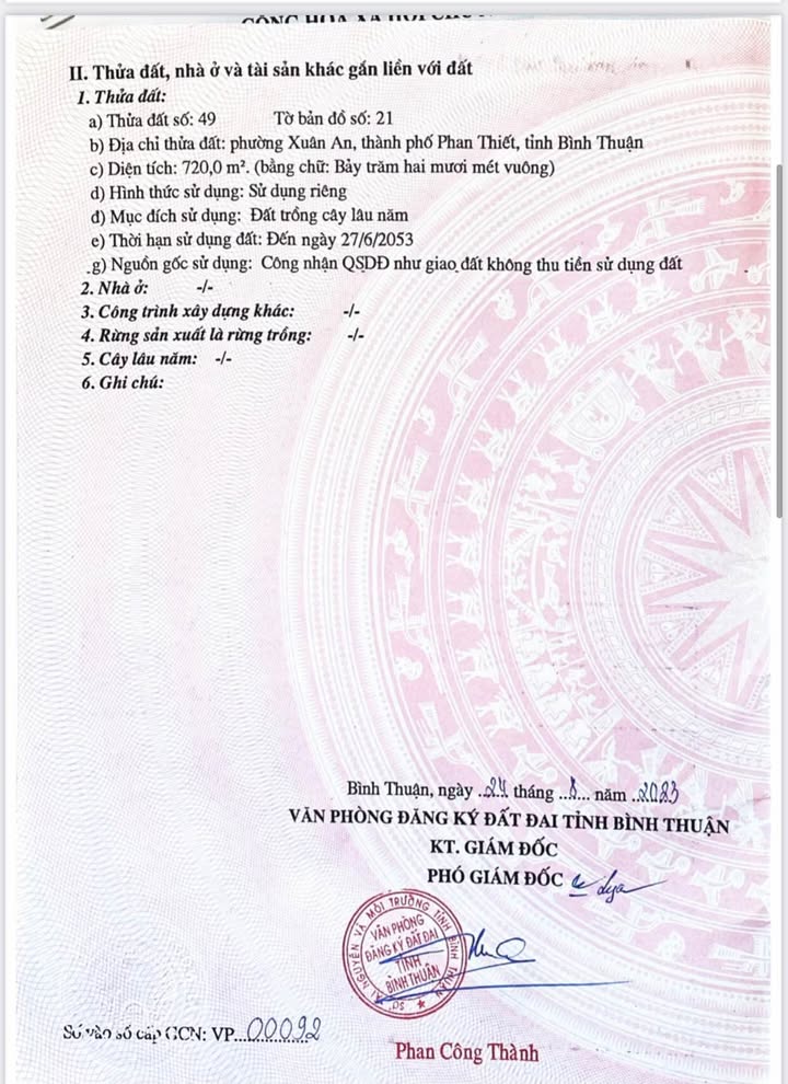 Bán lô đất CLN 720m² tại phường Xuân An, Phan Thiết - Cơ hội đầu tư lý tưởng!