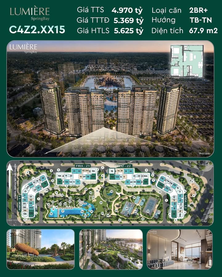 Căn hộ Lumiere Spring Bay 67m² giá 4.97 tỷ - View pháo hoa tuyệt đẹp!