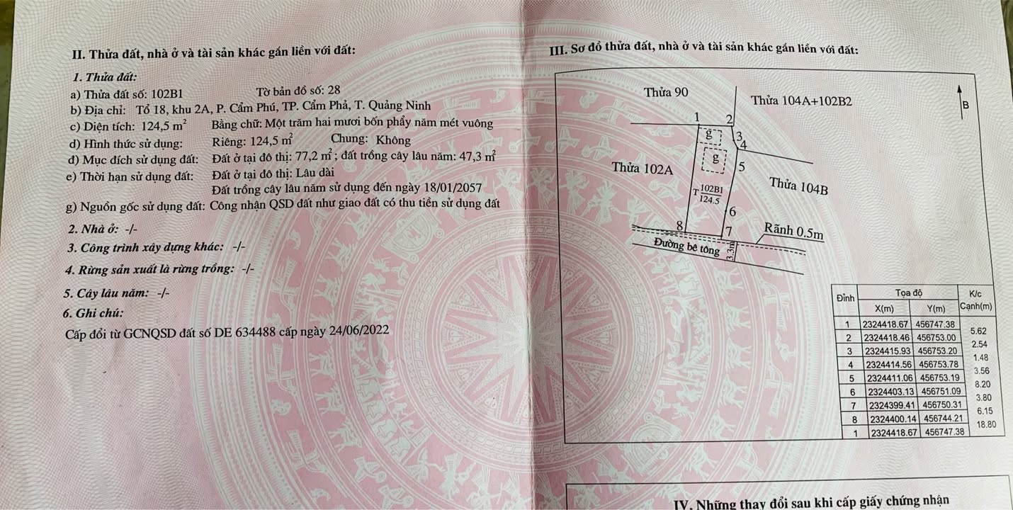 Đất ở đô thị Cẩm Phả 124,5m² - Sổ đỏ chính chủ, giá thỏa thuận!