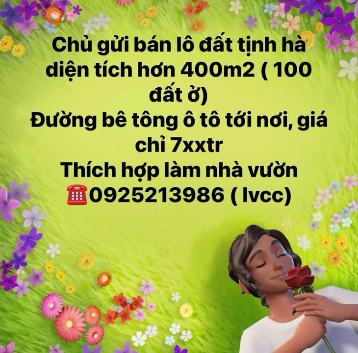 Đất Tịnh Hà 400m² giá 700 triệu - Sổ hồng chính chủ, ô tô vào tận nơi!