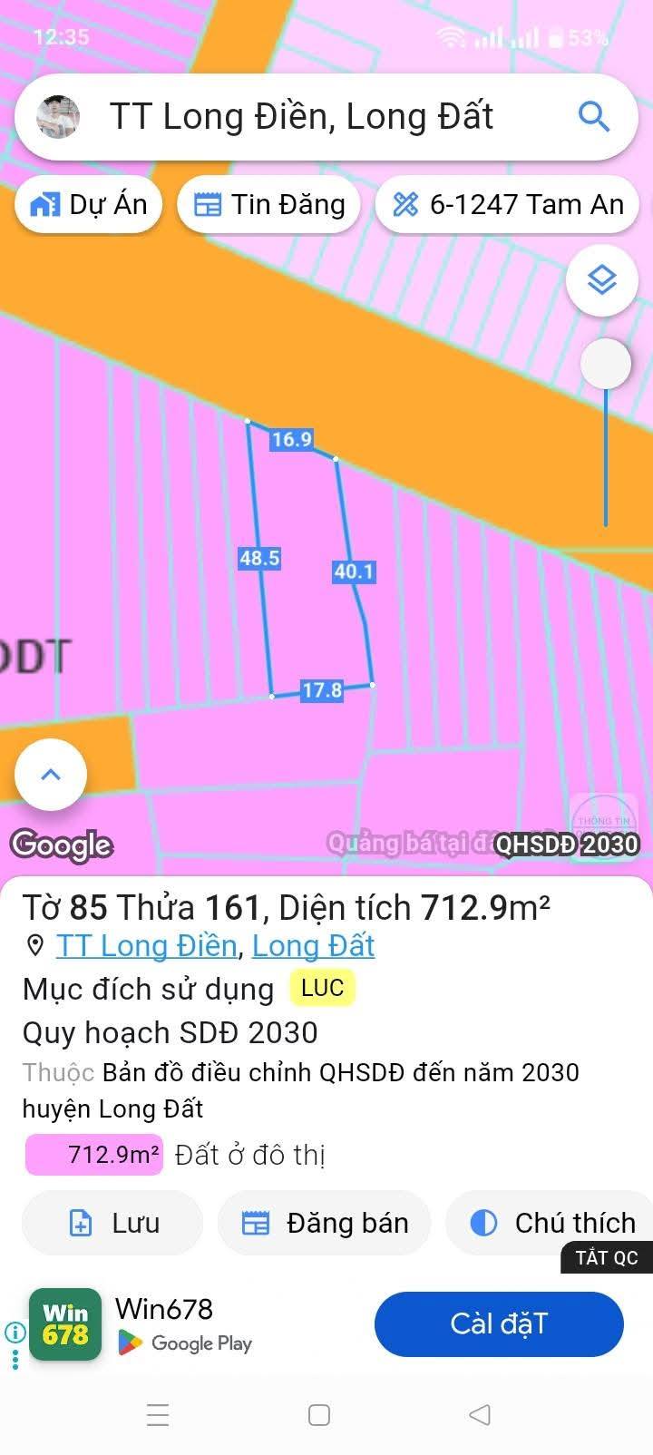 Đất mặt tiền đường QH Số 8, Long Điền, Bà Rịa - Vũng Tàu 712m² giá 7.5 tỷ - Đầu tư sinh lời ngay!