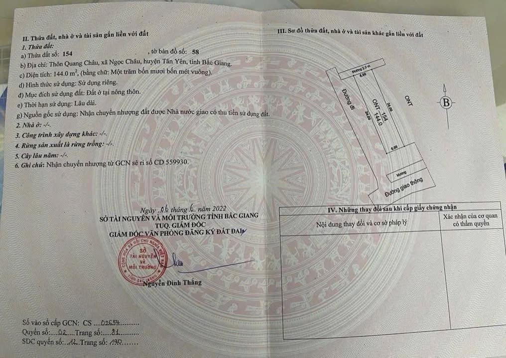 Đất nền 144m² tại Ngọc Châu, Tân Yên - Đối diện Trường Tiểu học Ngọc Châu, chỉ 1.5 tỷ!