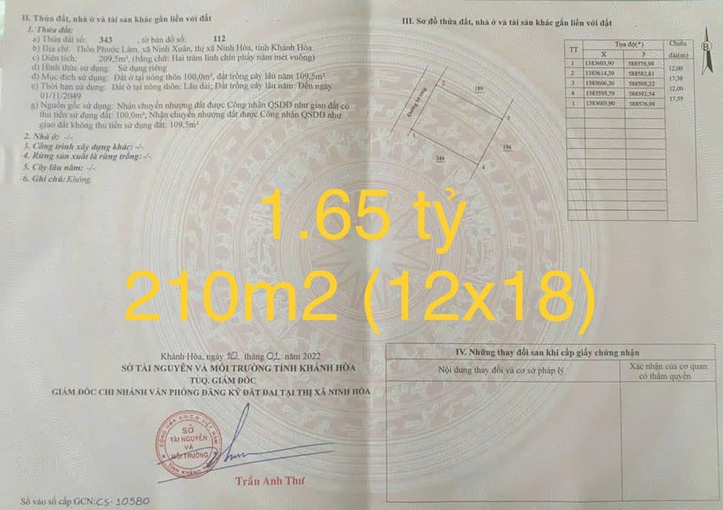 Đất nền Ninh Xuân, Ninh Hòa 210m² và 160m² - Đầu tư sinh lời ngay hôm nay!