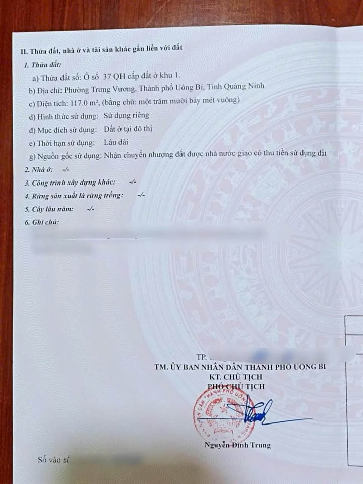 Đất nền chính chủ tại khu đô thị khu 1 - Trưng Vương, Uông Bí - 117m² chỉ 1 tỷ