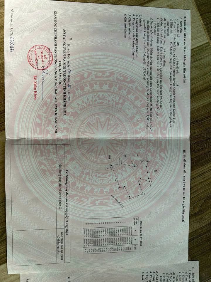 Đất thổ cư 100m², 6000m² tại Suối Cát, Khánh Vĩnh - Giá chỉ 720 triệu!