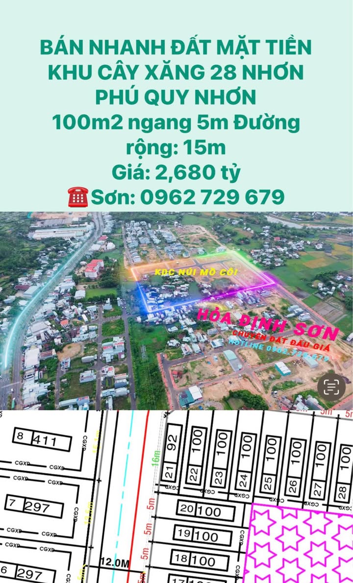 Đất mặt tiền khu cây xăng Nhơn Phú Quy Nhơn 100m² giá 2.68 tỷ - Cơ hội đầu tư tuyệt vời!