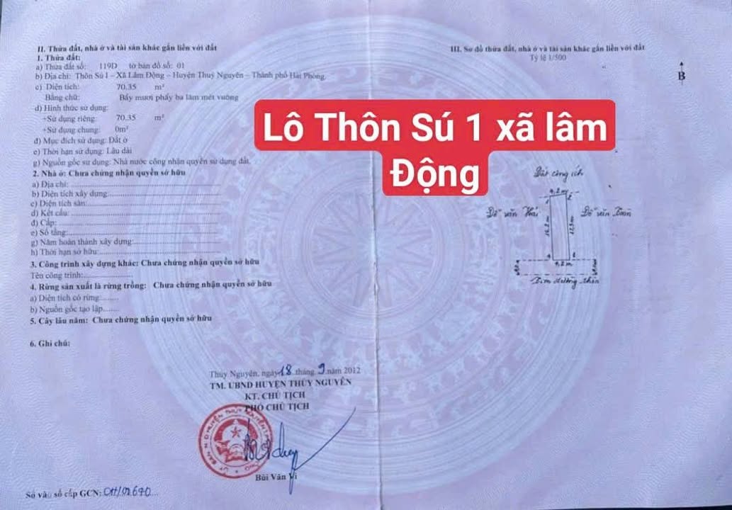 Đất thổ cư 70m² phường Thiên Hương, Hải Phòng - Sổ hồng chính chủ, giá 2.3 tỷ!