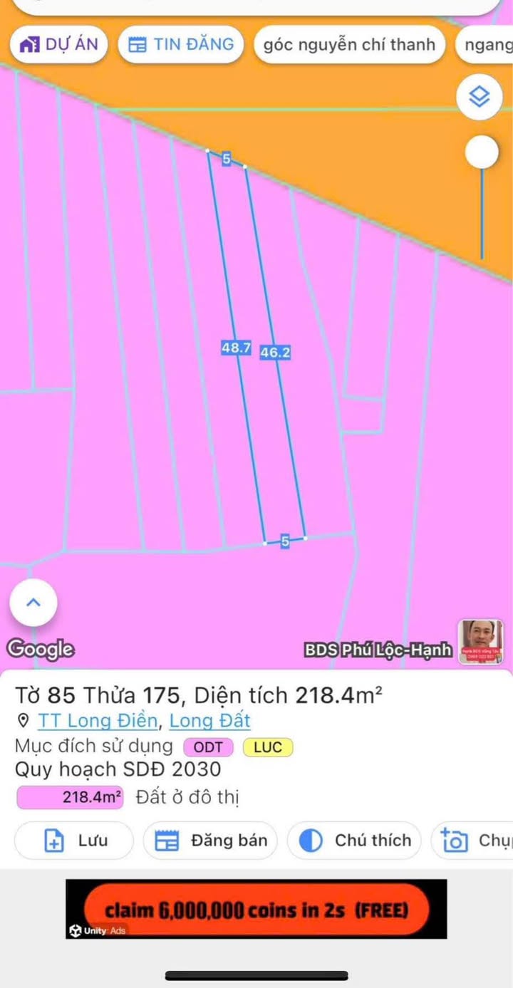 Đất thổ cư 96m² đường số 8, TT Long Điền 218m² giá 2.6 tỷ - Sổ hồng chính chủ!