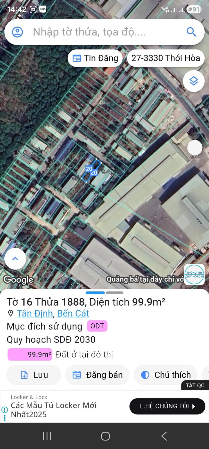 Đất nền Khu phố 3 Tân Định Bến Cát 100m² giá 1.09 tỷ - Cơ hội đầu tư tuyệt vời!