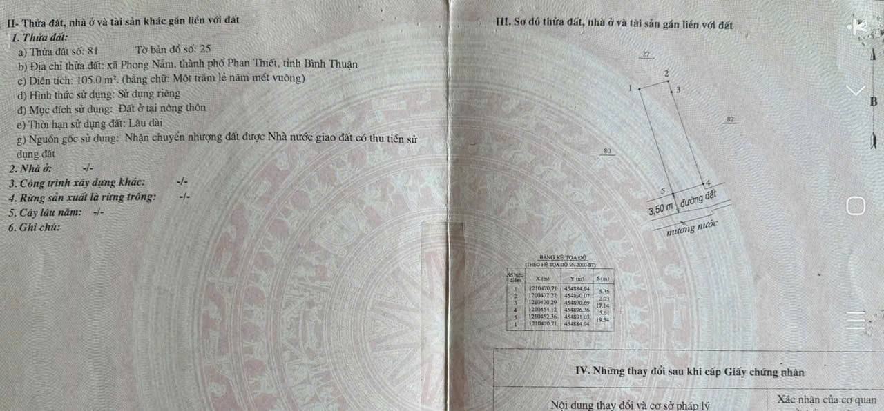 Đất thổ cư Phong Nẫm 105m² giá 950 triệu - Đầu tư sinh lời ngay!