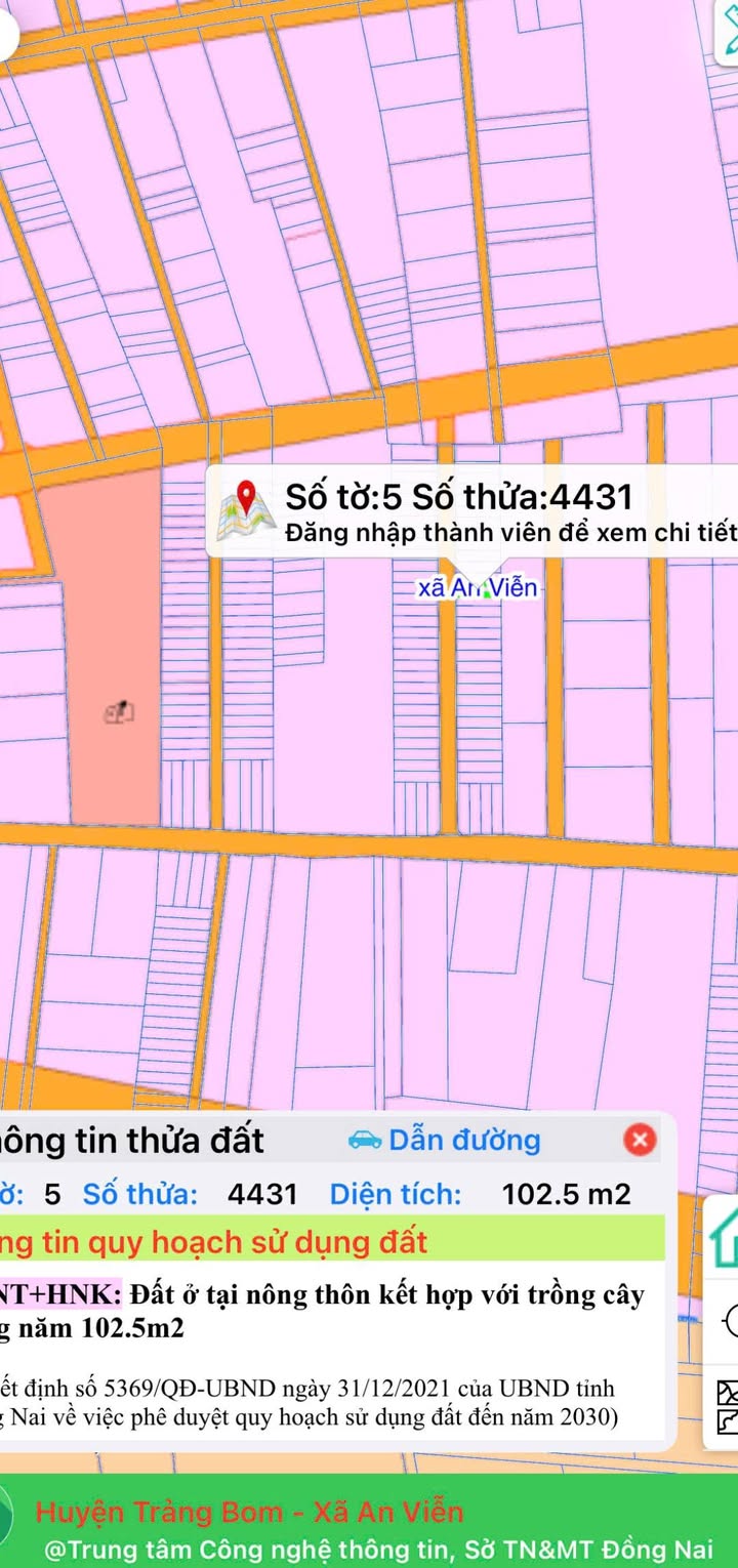 Bán đất thổ cư 103m² tại Ấp 5, xã An Viễn, Trảng Bom - Giá chỉ 900 triệu!