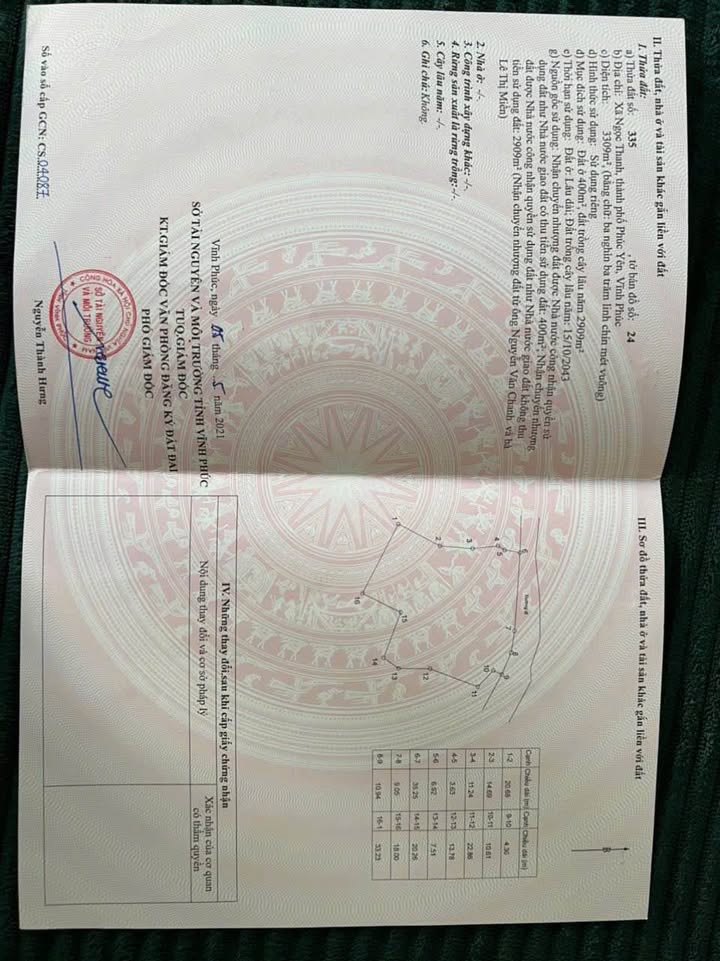 Đất nghỉ dưỡng Ngọc Thanh, Phúc Yên 3.330m² giá 3.33 tỷ - Lưng tựa núi, view cánh đồng thoáng đãng!