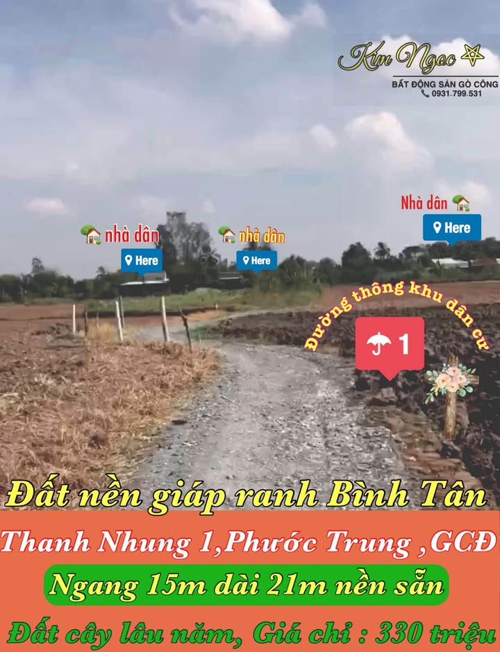 Đất nền xã Phước Trung, Gò Công Đông 315m² - Giá tốt, vị trí đắc địa!