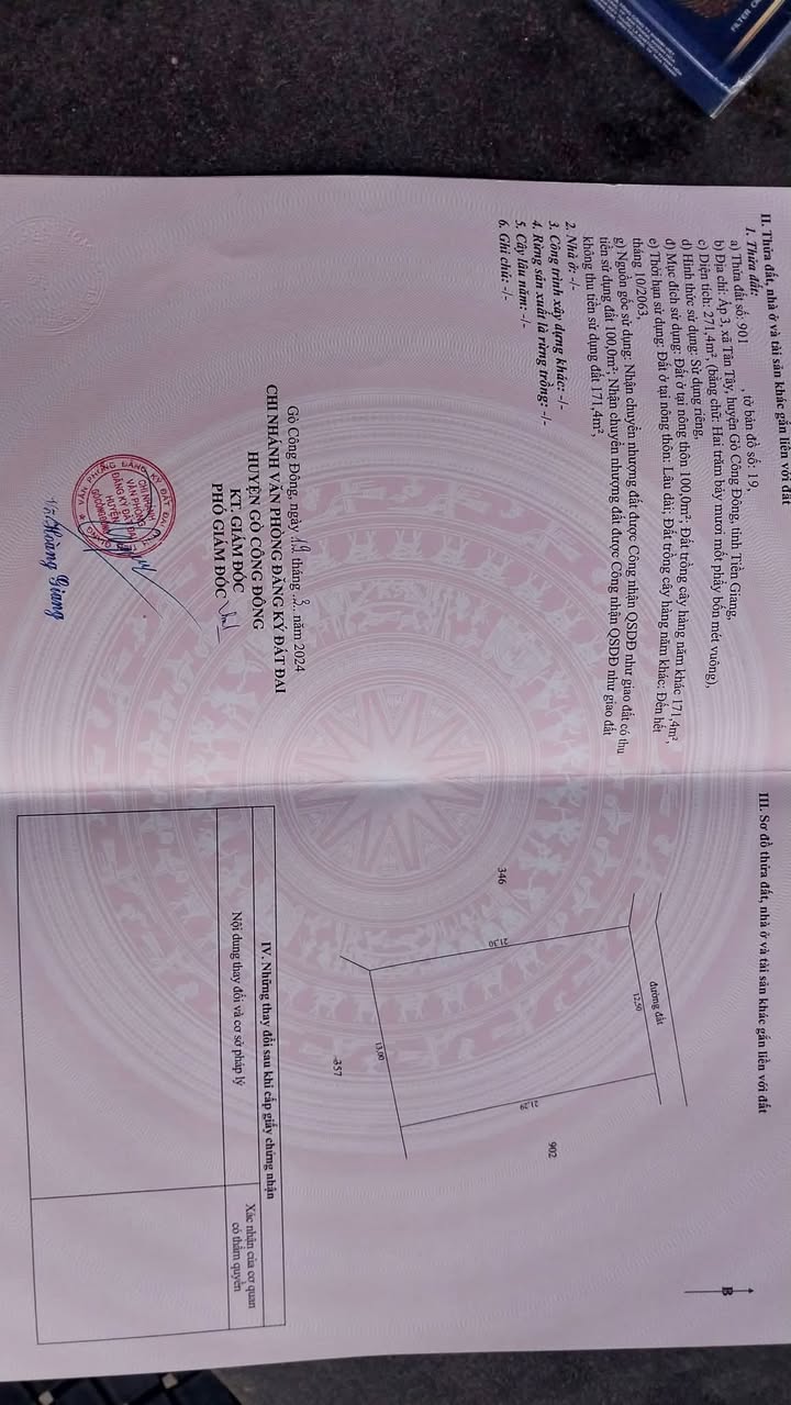 Đất thổ cư 271m² tại Tân Tây, Gò Công Đông - Giá chỉ 300 triệu VND!