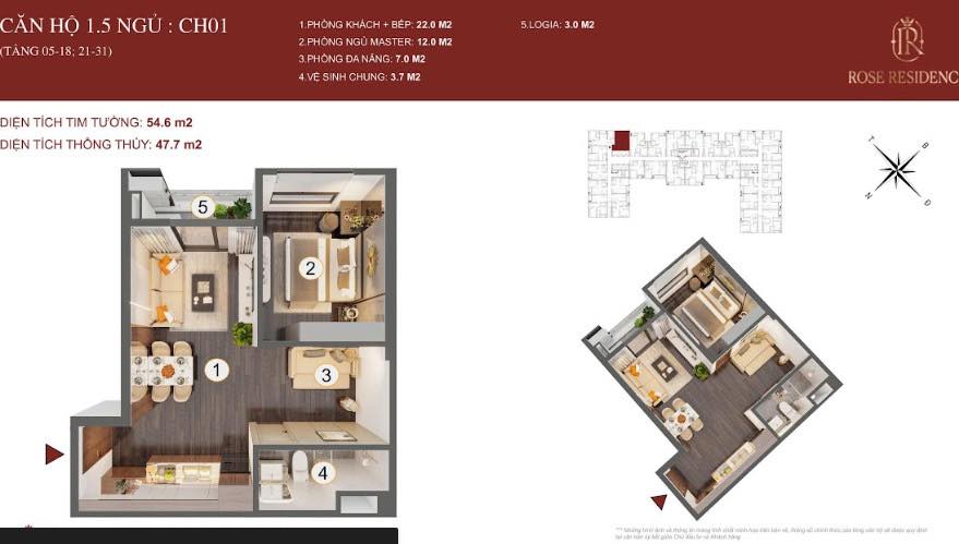 Căn hộ Hoàng Huy Rose Residence Hải Phòng 47m² giá 1.6 tỷ - Sẵn sàng vào ở!