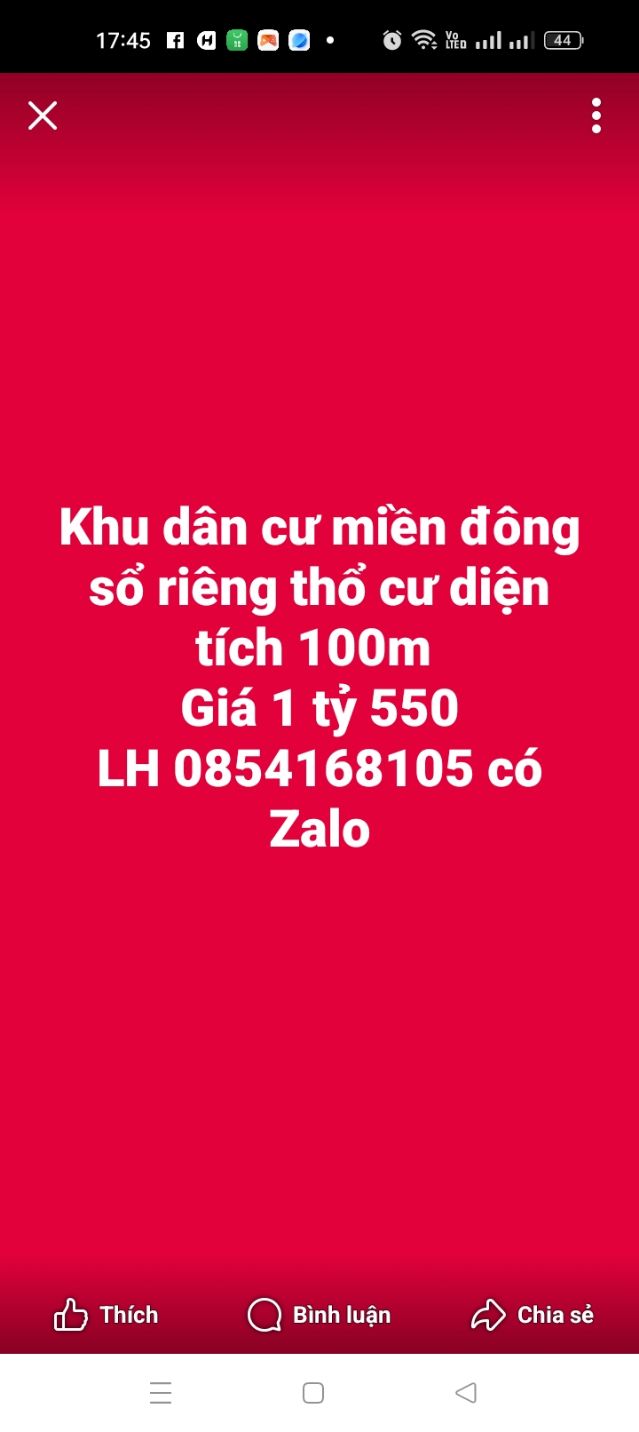 Đất nền Khu dân cư miền Đông Thạnh Phú 100m² giá 1.55 tỷ - Sổ đỏ chính chủ