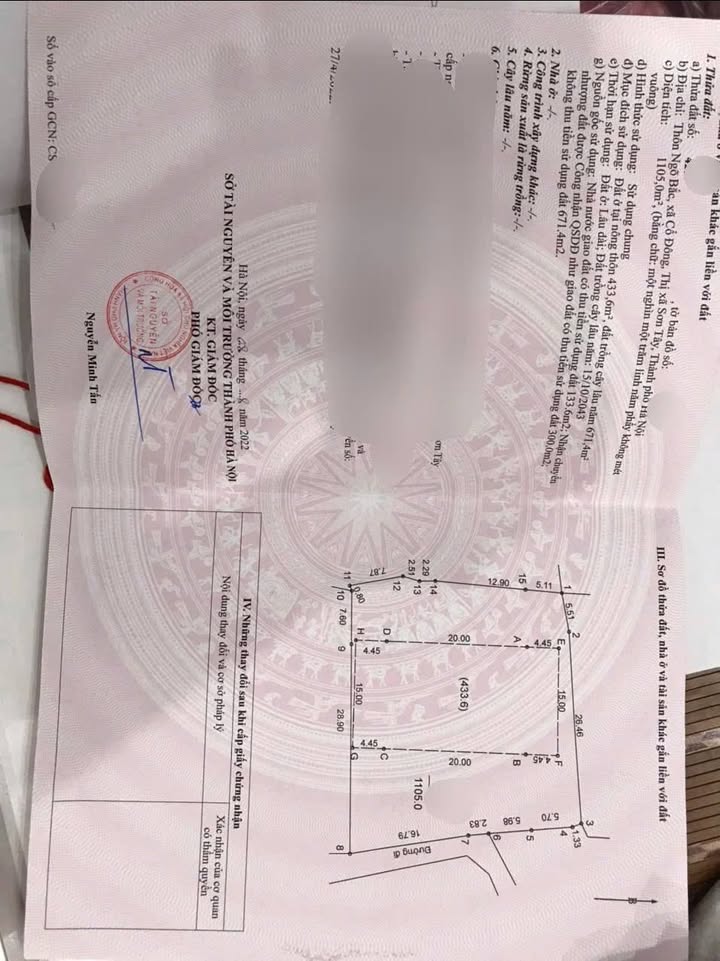 Đất thổ cư 1105m² tại Cổ Đông, Sơn Tây - Giá 12 triệu/m², đầu tư sinh lời!