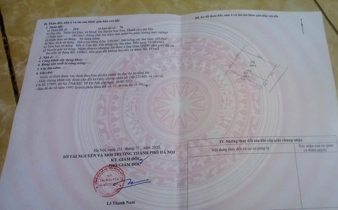 Đất nền thôn Gò Gạo, Minh Trí, Sóc Sơn 283m² - Sổ đỏ chính chủ, giá thỏa thuận hấp dẫn!