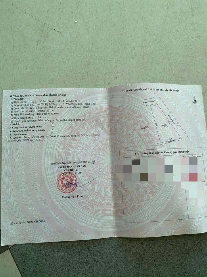 Đất nền Định Tăng Yên Định 251m² giá thỏa thuận - Cơ hội đầu tư tuyệt vời!