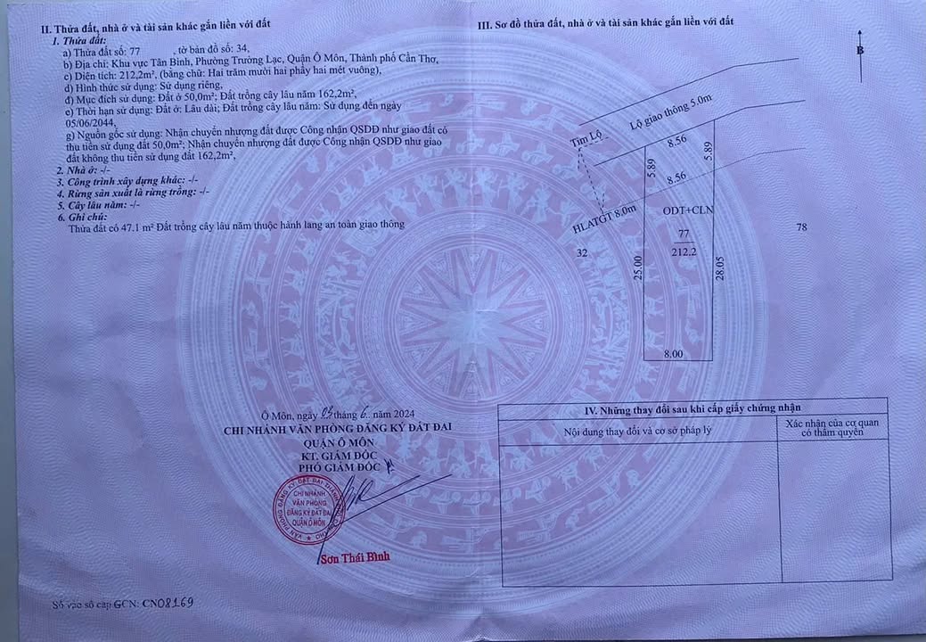 Bán đất nền biệt thự 212m² Phước Thới, Cần Thơ - Giá 820 triệu, vị trí đẹp!