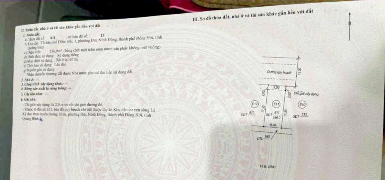 Đất nền Ven Sông Lệ Kỳ Đồng Hới 156m² giá 3 tỷ - Vị trí đắc địa gần đường Phạm Văn Đồng!