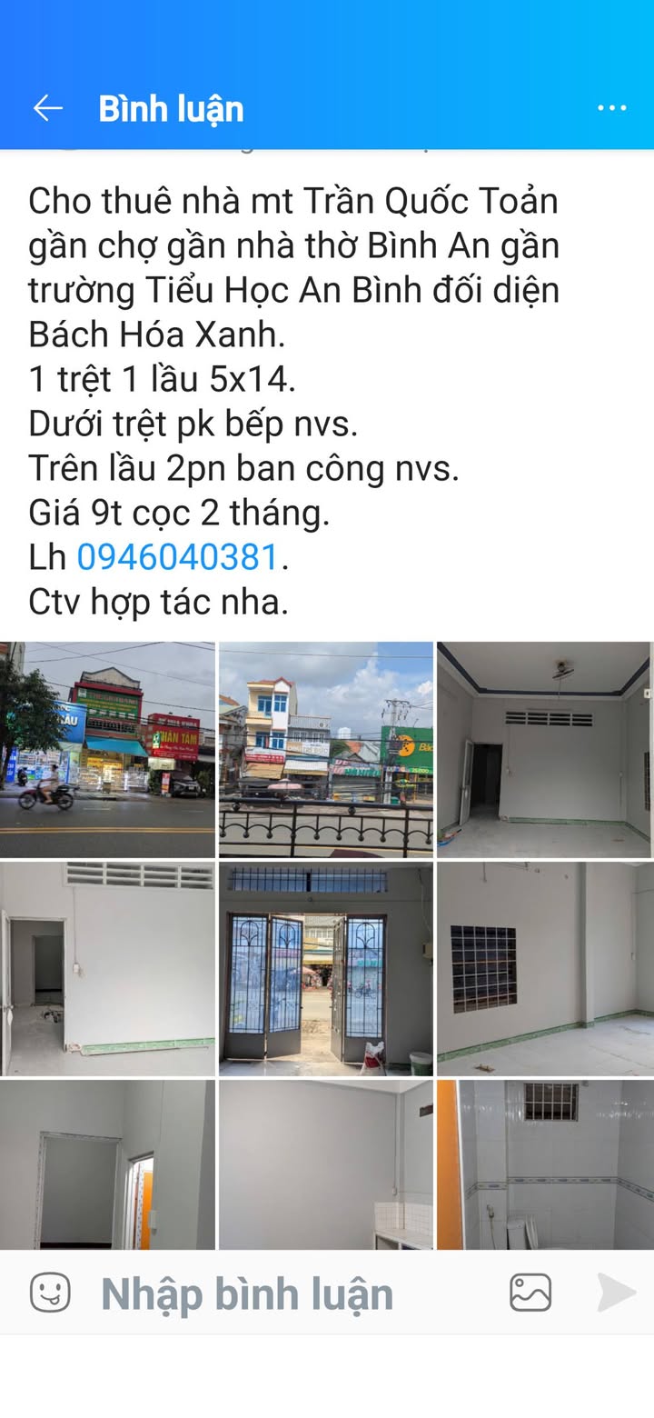 Nhà cho thuê mặt tiền Trần Quốc Toản, Biên Hòa 70m² - Gần chợ và trường học