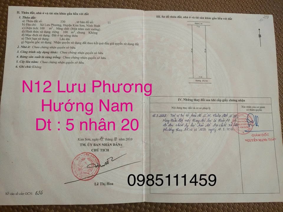 Đất nền xã Phát Diệm, Kim Sơn 100m² giá 1 tỷ - Đất thổ cư, hướng Nam đẹp!