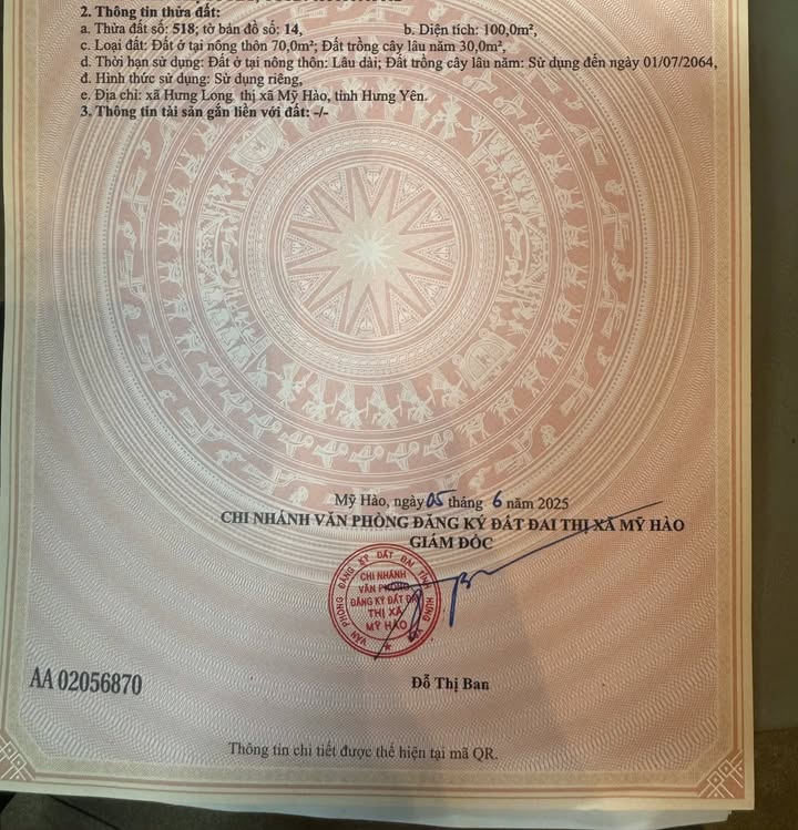 Đất nền Hưng Long, Mỹ Hào 100m² giá 2 tỷ - Đầu tư kinh doanh lý tưởng!