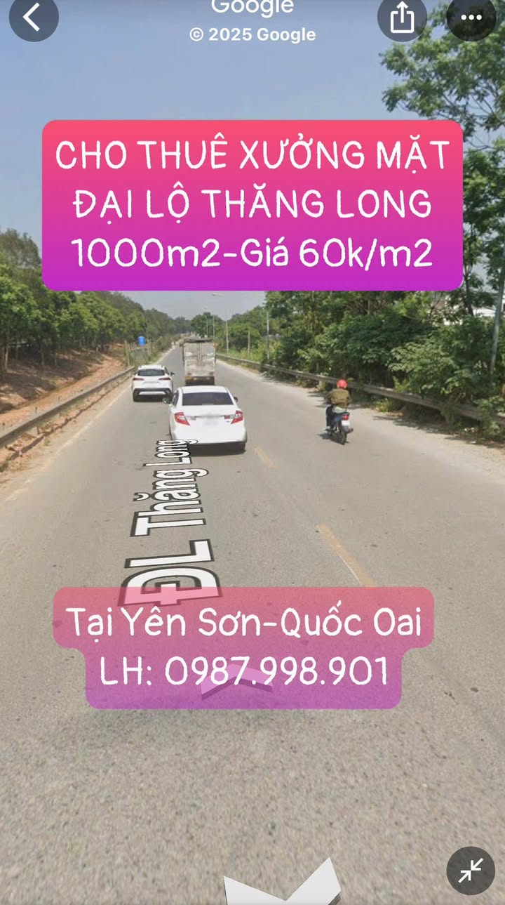 Kho xưởng cho thuê tại Yên Sơn, Quốc Oai, Hà Nội 1000m² - Không ngập lụt, giao thông thuận lợi!
